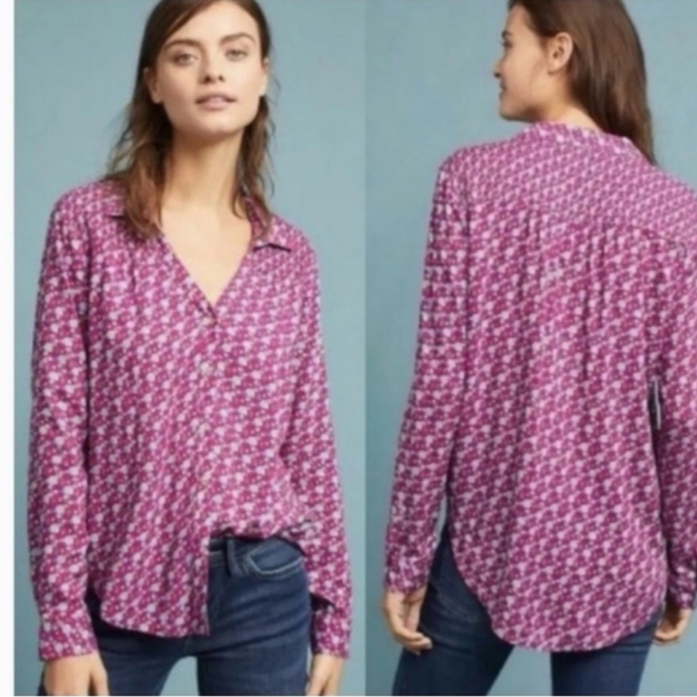 Maeve Purple Patterned Button Down Shirt